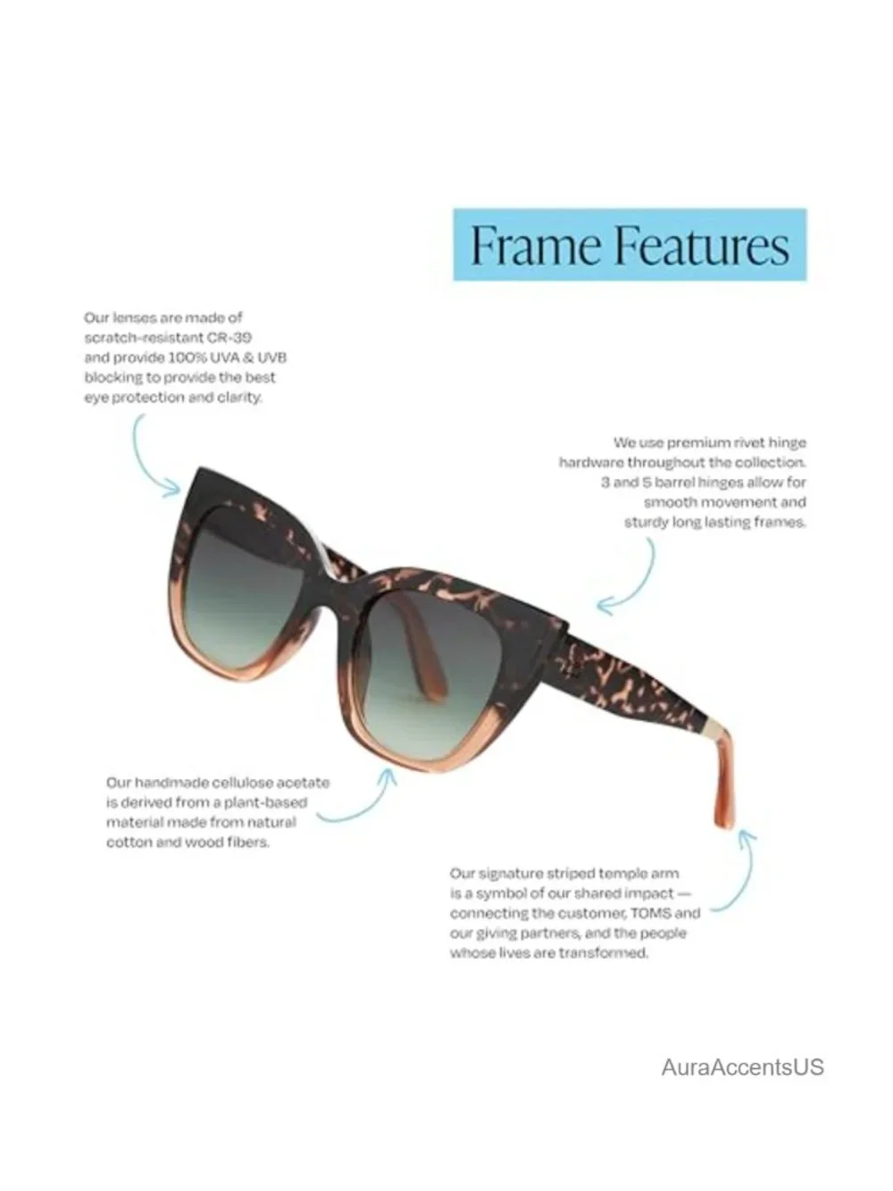 Cat Eye Sunglasses with Gradient Lenses Full Frame UV Protection